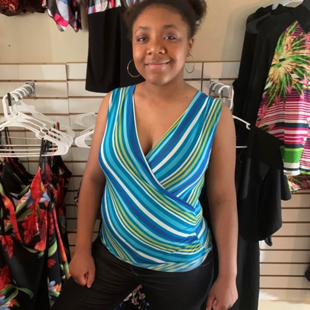 **Sleeveless Blue & White Stripe Summer Top**